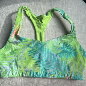 Tropical Green Leaf Print Women's Swim Top.